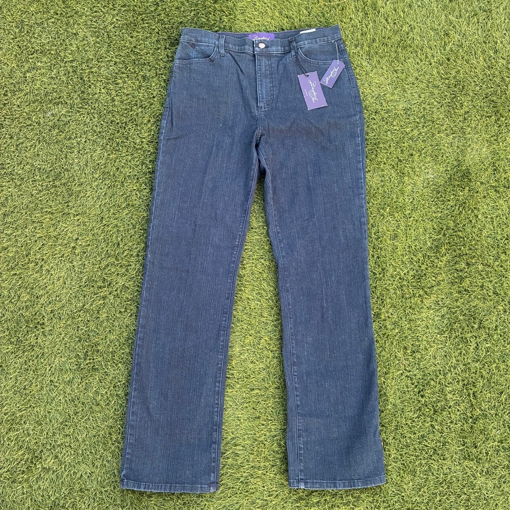 NWT NYDJ Women's Size 8 32x32 Beaded Straight Leg Jeans Dark Blue Wash 90s Y2K